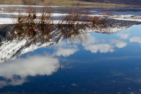 mountain reflection in matese lakeの写真素材