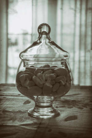comfit in glass container vintage photoの写真素材