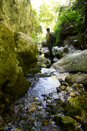 hiker in canyon on matese park torano gorgeの写真素材