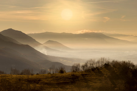 Mountain peak with fogの写真素材