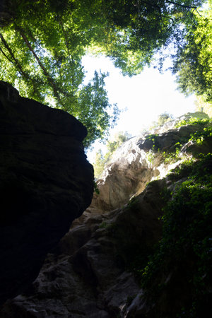 narrow gorge canyon in matese park valle del toranoの写真素材