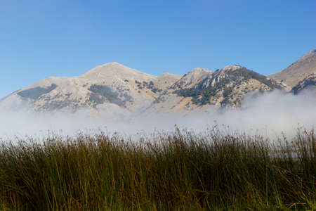 mountain lake matese and fogの写真素材