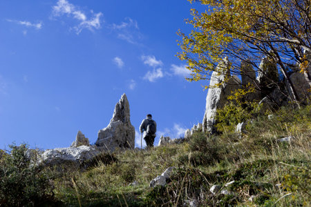 Hiker on mountain park on matese parkの写真素材