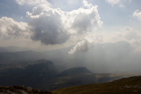 peak of mountain summit view in bad weather