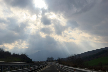 road and sky from a car in bad weather