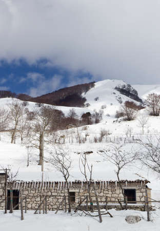 view with snow and shelterの写真素材