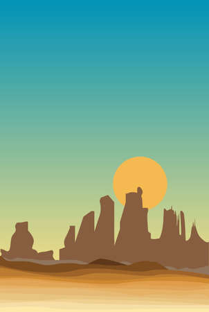 desert western scene with mountainのイラスト素材