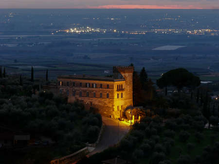 castle in cori lazio italy in night sceneの写真素材