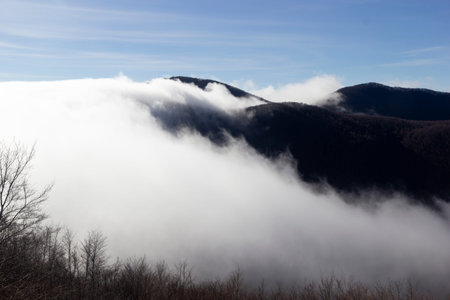 mountain summit in the clouds