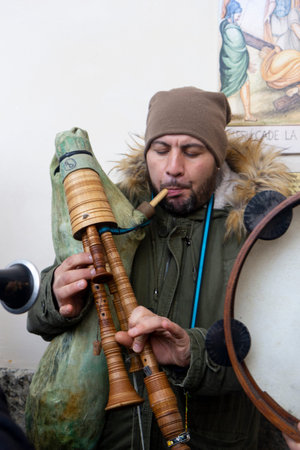 Montevergine 2 February 2019 southern Italian bagpiper in a religious festival called candelora in...