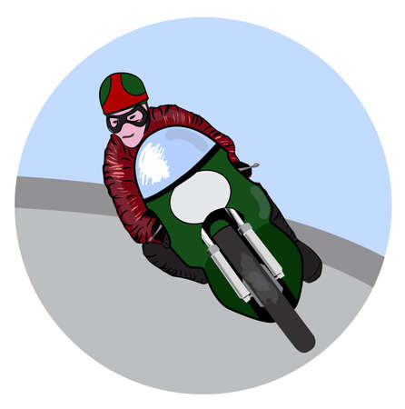 racing motorbike illustration with rider in retro styleのイラスト素材