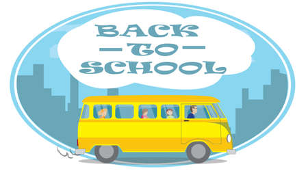 back to school in yellow busのイラスト素材