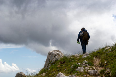 hiker on the top of a mountain on Gallinola in Matese Park