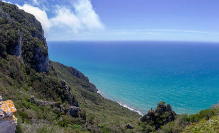 view of the circeo coast from circe peak in circeo national parkの写真素材