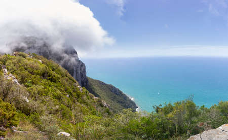 view of the circeo coast from circe peak in circeo national parkの写真素材