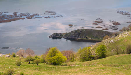 matese lake seen from the mountain monte gallinola milettoの写真素材