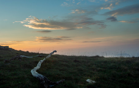 sunset on the mountain summit at mutria matese parkの写真素材