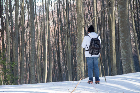 hikers take photo in the mountain snowの写真素材