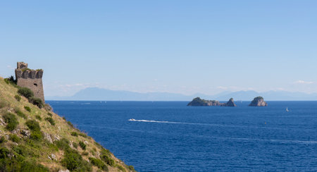 ancient watchtower "Torre Vicereale" in Crapolla on the Amalfi coastのeditorial素材