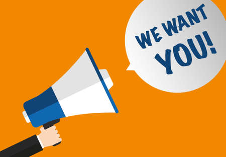 We want you - Megaphone with text in speech bubble - concept job recruitmentのイラスト素材
