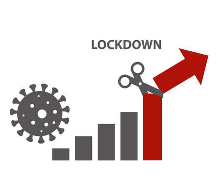 Corona covid-19 virus infections decrease by LOCKDOWN chart scissors cuts barのイラスト素材