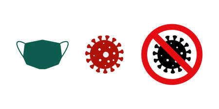 Virus icon set face protection mask stop covid-19 virus warning prohibition signのイラスト素材