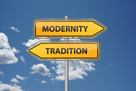 The debate between Modernity and Tradition represents a significant dual path in signageの写真素材