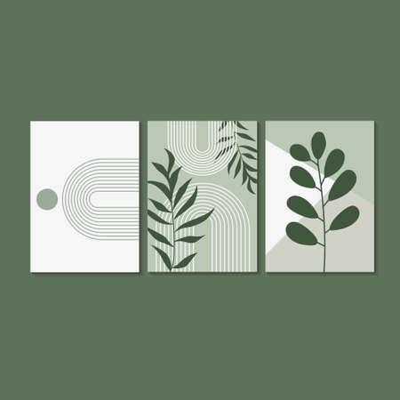 Abstract modern botanical boho poster. Organic bohemian wall art poster for minimal luxury interior with abstract shapes. Neutral pastel color. Modern vector illustration.のイラスト素材