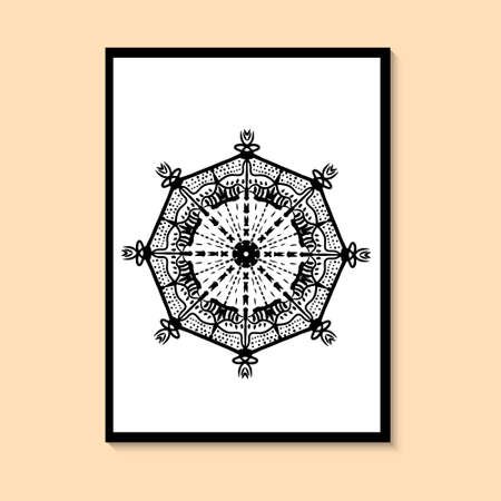 Black Mandala Pattern. Black and White Wall Decor Boho Living Room Wall Art, Mandala Wall Decor Mandala Poster. vector illustration.のイラスト素材