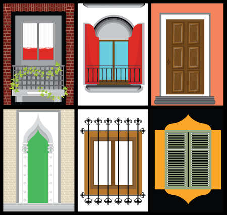 Windows and door set, colors design,のイラスト素材