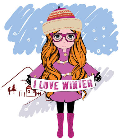 winter girl vector illustrationのイラスト素材