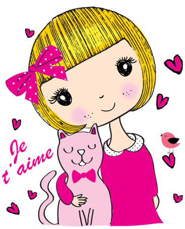 cute girl/T-shirt Graphic/the children's book illustrations/fashion girl graphic/sea-themed illustrations/illustration beautiful girl/beach girl/sweet girl/pretty girl/character designのイラスト素材