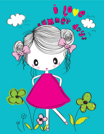 cute girl/T-shirt Graphic/the children's book illustrations/fashion girl graphic/sea-themed illustrations/illustration beautiful girl/beach girl/sweet girl/pretty girl/character designのイラスト素材