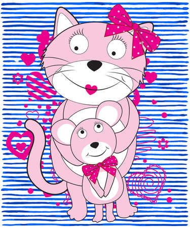 Illustration of cute cat familyのイラスト素材