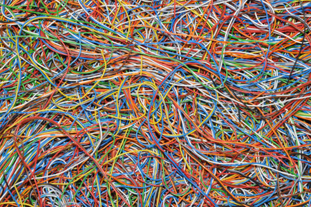 Tangle of colored wires, a global Internet network