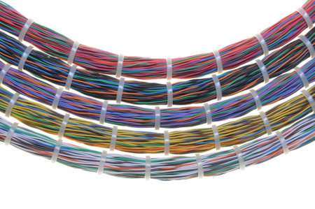 Bundles of network cables with cable ties