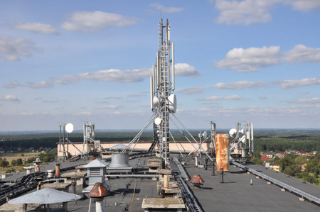 Cellular communication system on the roofの写真素材
