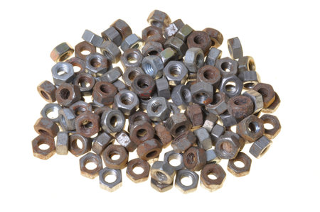 Rusty nuts isolated on white background