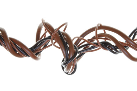 Brown computer cable isolated on white background の写真素材