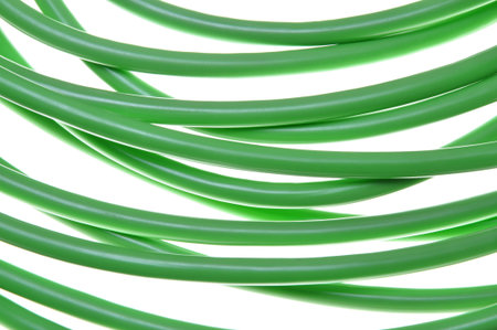 Green network cables, close up, isolated on white background 
