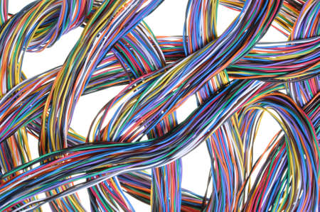 Multicolored computer cables isolated on white background の写真素材