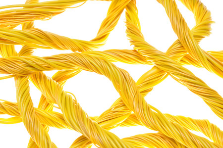 Yellow computer cable isolated on white background 