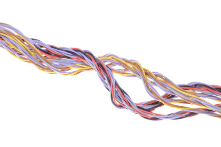 Multicolored electric cables isolated on white background 