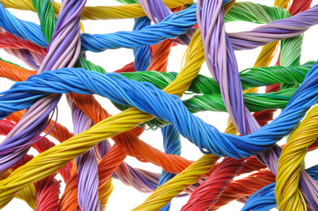 Multicolored computer cable bundles isolated on white background