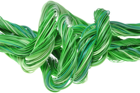 Green computer cable isolated on white background の写真素材