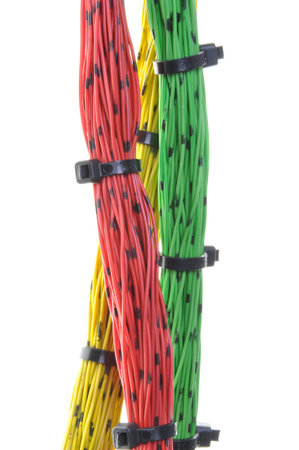 Bundle of cables with cable ties isolated on white 