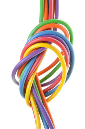 The electric colored wires with knot used in electrical and computer networkの写真素材