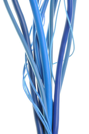 Blue electrical wires isolated on white background