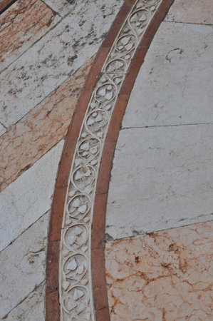 Carved stone decoration on the bridge of Peter in Verona の写真素材