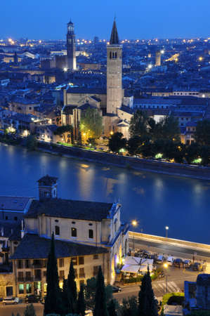 Night view of the city of Verona Italy の写真素材